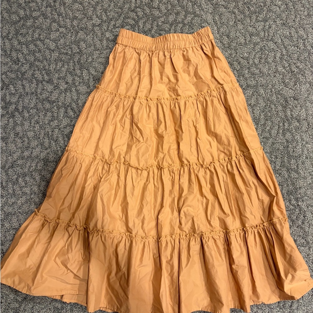 Chic Tan Tiered Maxi Skirt